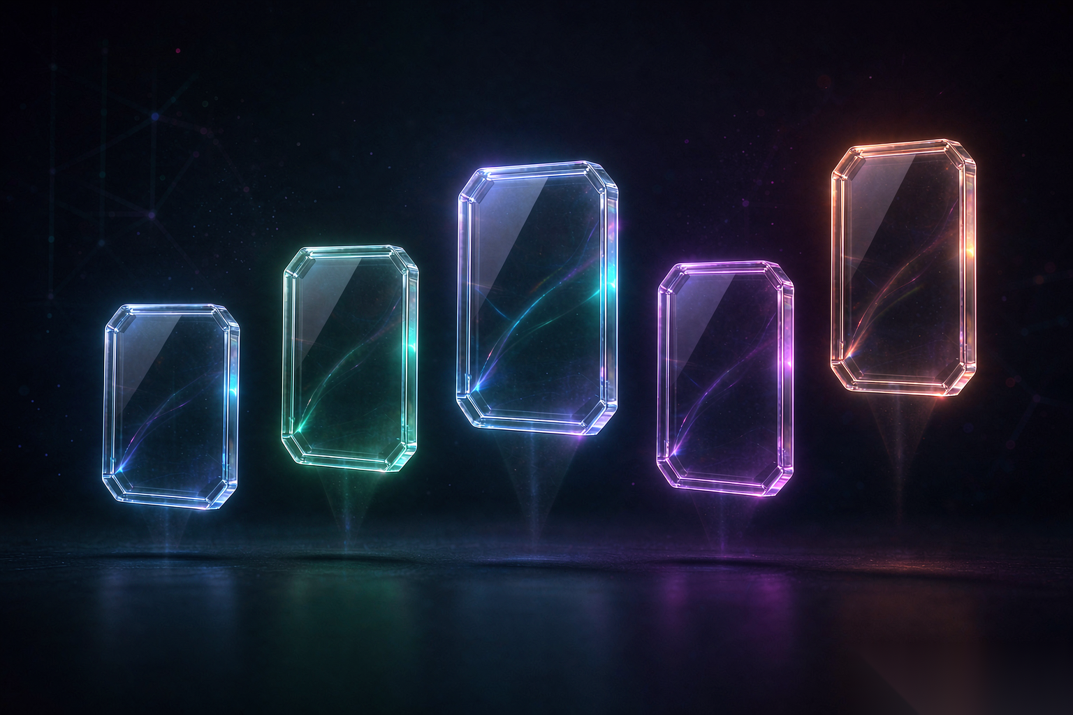 Floating glass cards ranked by height, illustrating the AI image generator leaderboard