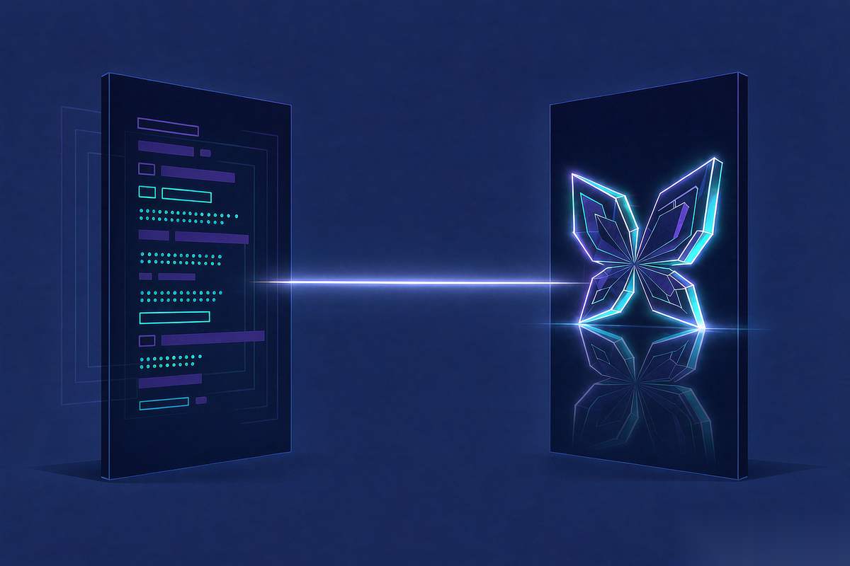 A code editor panel on the left feeding a crisp animation frame on the right
