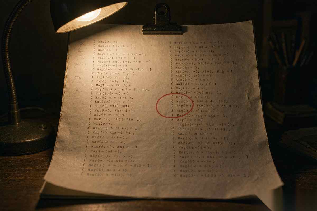 一份打印文档上密密麻麻的数学符号之间,有人用红笔在其中一段画了一个圈